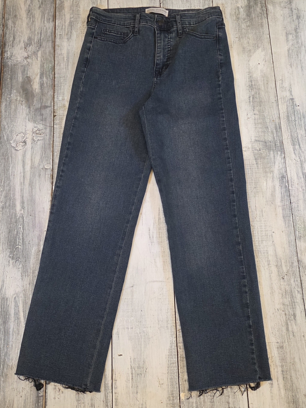 Sanctuary Women's High-Rise Cropped Straight Leg Jeans in Dark Blue Raw Hem sz 6